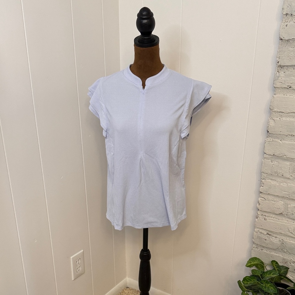 Women's CALIA NWT Light Blue Ruffle Sleeve Golf Polo Top Large